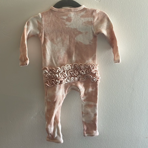 Spearmint Love Organic Waffle Ruffle Zip Romper, Pink Lemonade Tie Dye - Picture 3 of 4